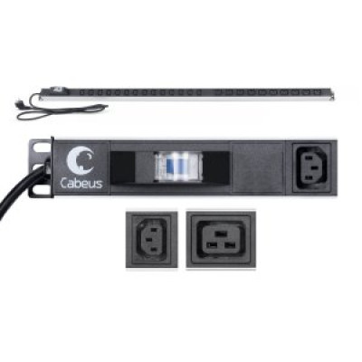 Cabeus PDU-16-14C13-10C19-B Блок розеток для 19; шкафов, вертикальный, 10 розеток IEC 320 C19, 14 розеток IEC 320 C13, 16А, автомат защиты, алюминиевый корпус, шнур с вилкой Schuko 2м