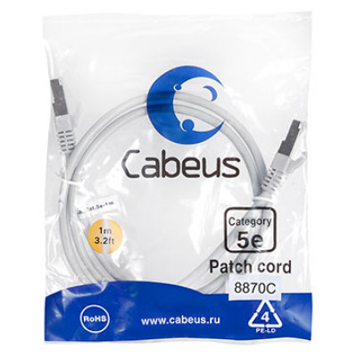 Cabeus PC-FTP-RJ45-Cat.5e-1m-LSZH Патч-корд F/UTP, категория 5е, 2xRJ45/8p8c, экранированный, серый, LSZH, 1м