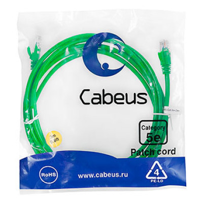 Cabeus PC-UTP-RJ45-Cat.5e-3m-GN Патч-корд U/UTP, категория 5е, 2xRJ45/8p8c, неэкранированный, зеленый, PVC, 3м