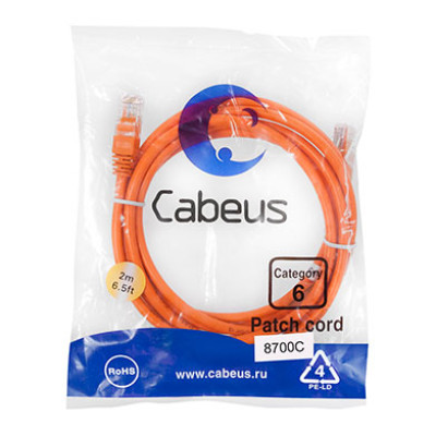 Cabeus PC-UTP-RJ45-Cat.6-2m-OR Патч-корд U/UTP, категория 6, 2xRJ45/8p8c, неэкранированный, оранжевый, PVC, 2м