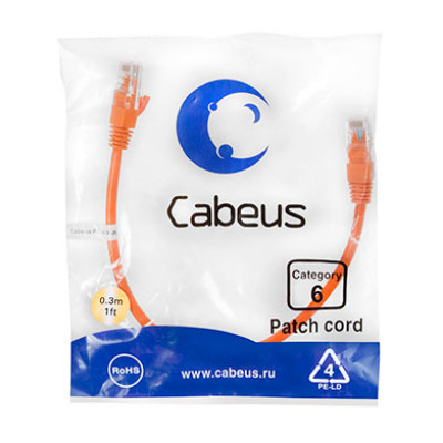 Cabeus PC-UTP-RJ45-Cat.6-0.3m-OR Патч-корд U/UTP, категория 6, 2xRJ45/8p8c, неэкранированный, оранжевый, PVC, 0.3м