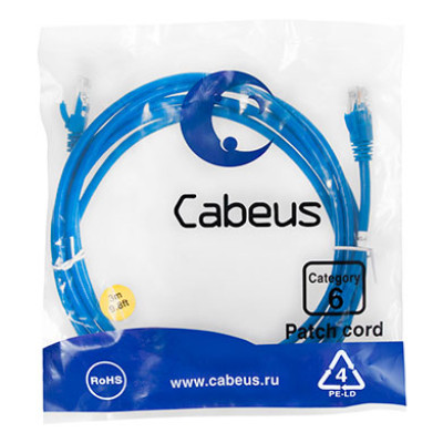 Cabeus PC-UTP-RJ45-Cat.6-3m-BL Патч-корд U/UTP, категория 6, 2xRJ45/8p8c, неэкранированный, синий, PVC, 3м