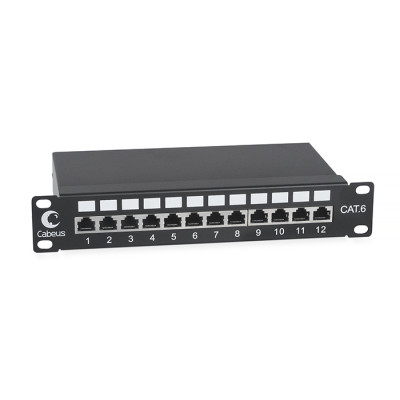 Cabeus PL-12-Cat.6 10;-SH-Dual IDC Патч-панель 10;, установочный размер 236 мм, 12 портов RJ-45 полностью экранированная, категория 6, Dual IDC