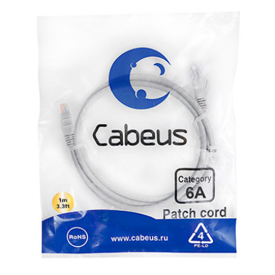 Cabeus PC-UTP-RJ45-Cat.6a-1m-LSZH Патч-корд U/UTP, категория 6а (10G), 2xRJ45/8p8c, неэкранированный, серый, LSZH, 1м