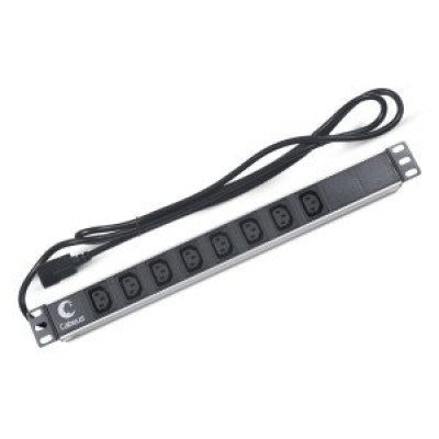 Cabeus PDU-8I-2IEC Блок розеток для 19; шкафов, горизонтальный, 8 розеток IEC 320 C13, 10 A, без выключателя, алюминиевый корпус, шнур 2 м, вилка IEC 320 C14