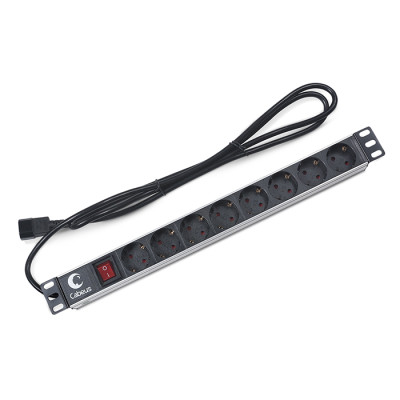 Cabeus PDU-8P-2IEC Блок евророзеток для 19; шкафов, горизонтальный, 8 розеток, 10 A, выключатель, алюминиевый корпус, шнур 2 м, вилка IEC 320 C14