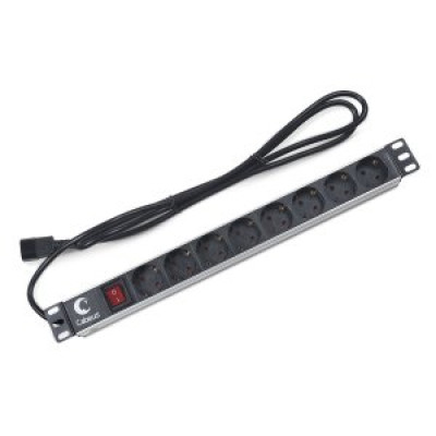 Cabeus PDU-8P-2IEC Блок евророзеток для 19; шкафов, горизонтальный, 8 розеток, 10 A, выключатель, алюминиевый корпус, шнур 2 м, вилка IEC 320 C14