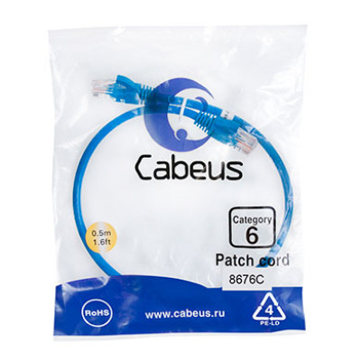 Cabeus PC-UTP-RJ45-Cat.6-0.5m-BL Патч-корд U/UTP, категория 6, 2xRJ45/8p8c, неэкранированный, синий, PVC, 0.5м