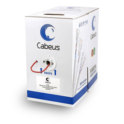 Cabeus UTP-4P-Cat.5e-SOLID-RD Кабель витая пара UTP (U/UTP), категория 5e, 4 пары (24 AWG), одножильный, PVC нг(А)-LS, красный (305 м)