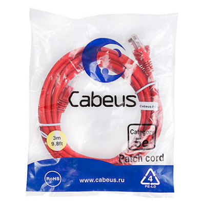 Cabeus PC-UTP-RJ45-Cat.5e-3m-RD Патч-корд U/UTP, категория 5е, 2xRJ45/8p8c, неэкранированный, красный, PVC, 3м