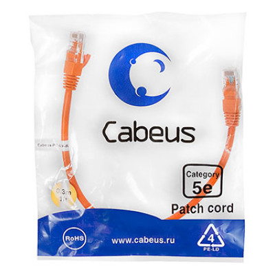 Cabeus PC-UTP-RJ45-Cat.5e-0.3m-OR Патч-корд U/UTP, категория 5е, 2xRJ45/8p8c, неэкранированный, оранжевый, PVC, 0.3м