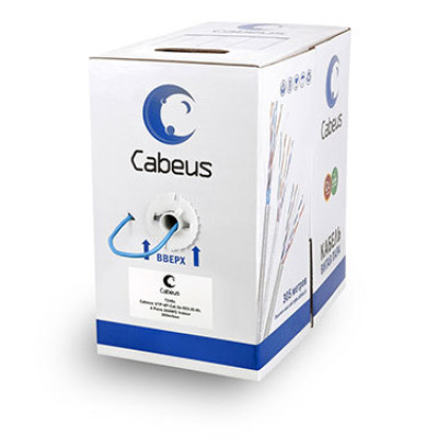 Cabeus UTP-4P-Cat.5e-SOLID-BL Кабель витая пара UTP (U/UTP), категория 5e, 4 пары (24 AWG), одножильный, PVC нг(А)-LS, синий (305 м)