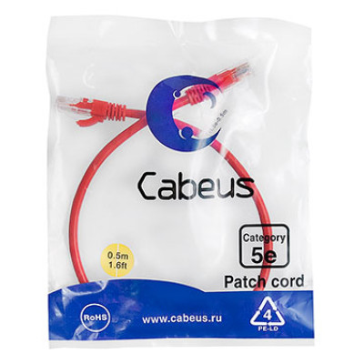 Cabeus PC-UTP-RJ45-Cat.5e-0.5m-RD Патч-корд U/UTP, категория 5е, 2xRJ45/8p8c, неэкранированный, красный, PVC, 0.5м