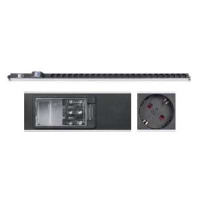 Cabeus PDU-32-24S-B-T Блок розеток для 19; шкафов, вертикальный, 24 розетки Schuko, 32А, автомат защиты, алюминиевый корпус, клеммная колодка