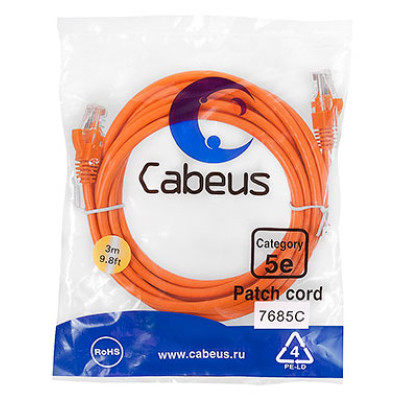 Cabeus PC-UTP-RJ45-Cat.5e-3m-OR Патч-корд U/UTP, категория 5е, 2xRJ45/8p8c, неэкранированный, оранжевый, PVC, 3м