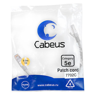 Cabeus PC-FTP-RJ45-Cat.5e-0.3m Патч-корд F/UTP, категория 5е, 2xRJ45/8p8c, экранированный, серый, PVC, 0.3м